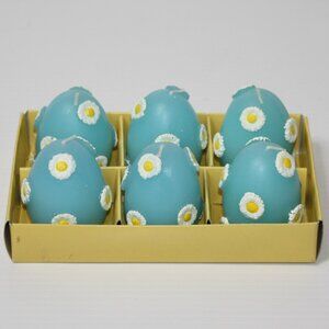 Set of 6 Candles in Blue Color with White Daisies NEW in Box